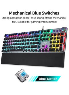 AULA F2088 104 Keys Wired Gaming Mechanical Punk Keyboard Mixed Light Effect Metal Panel with Wrist Pad Black(Blue Switches)  - Image 5