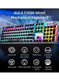 AULA F2088 104 Keys Wired Gaming Mechanical Punk Keyboard Mixed Light Effect Metal Panel with Wrist Pad Black(Blue Switches)  - Image 4