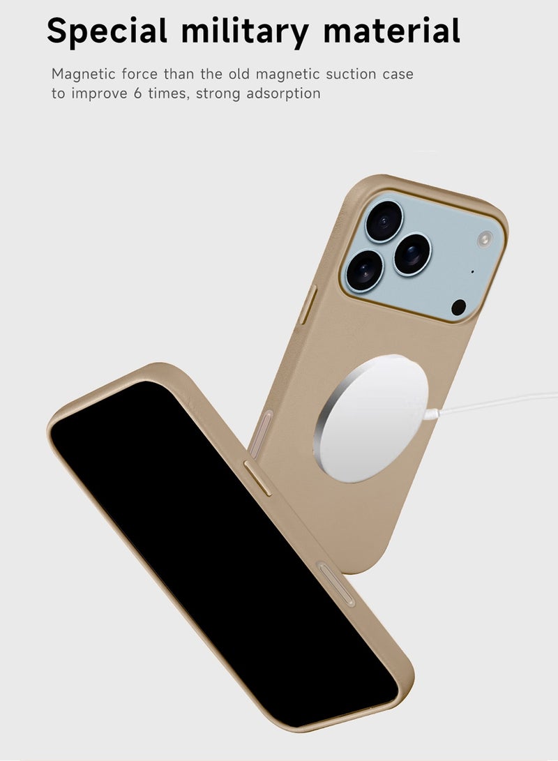 دبليو تيك غطاء شحن لاسلكي بحافظة جلدية فاخرة مغناطيسية لأبل آيفون 17 برو ماكس 5G 2025 - ذهبي - Image 3