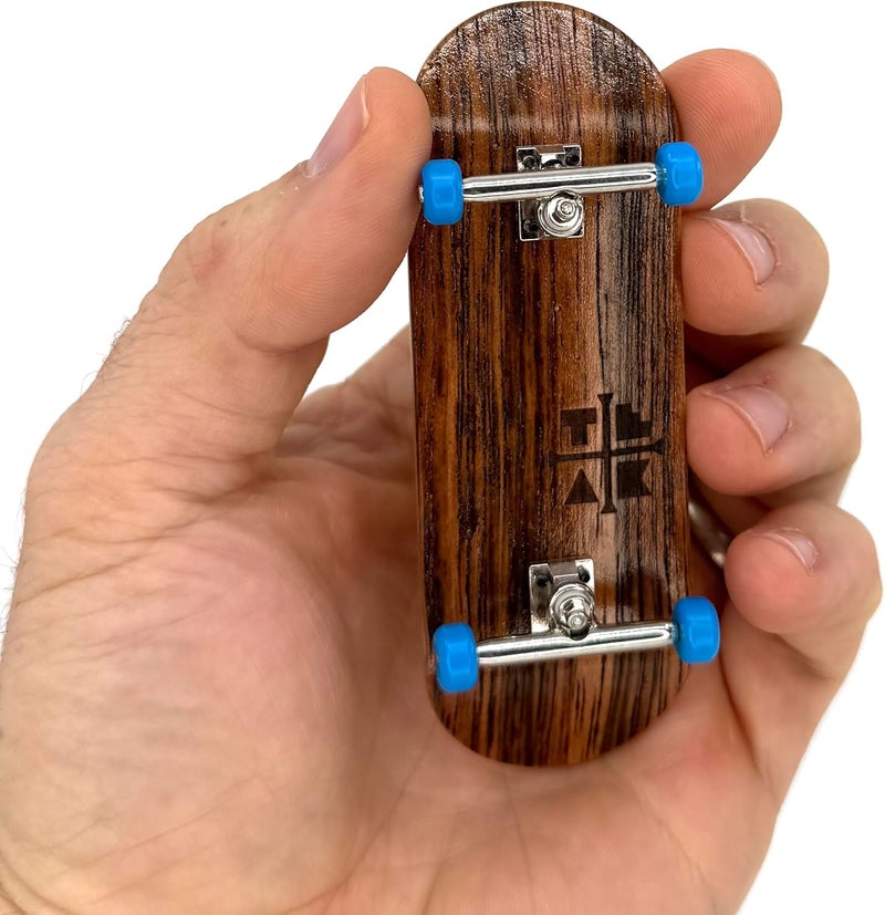 Teak Tuning 34mm Pro Fingerboard Complete - Fully Assembled with Pro Level Components - Pro Shaped Wooden Deck (34x97mm), UltraSpin Bearing Wheels, Prodigy Gen2 Trucks - Blue Suede Shoes - Image 1
