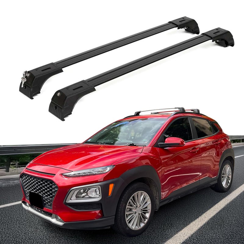 ERKUL Upgraded Roof Rack Cross Bars for Hyundai Kona 20182023  Aluminum Crossbars with Anti Theft Lock for Rooftop  Compatible with Flush Rails  Black