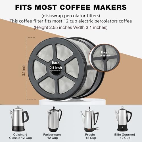 LIIZOUSUDA Reusable Coffee Filters 12 Cup for Percolator Coffee Pot Electric Replaces Paper Coffee Filters BPA Free DiskWraparound Percolator Coffee Filters - Image 3