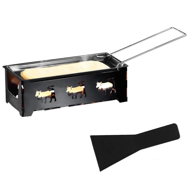 Together-life Cheese Raclette Portable Foldable NonStick Cheese Rotaster Baking Tray Candlelight Cheese Melter Pan with Handle Spatula Barbecue Home Kitchen Grilling Tool