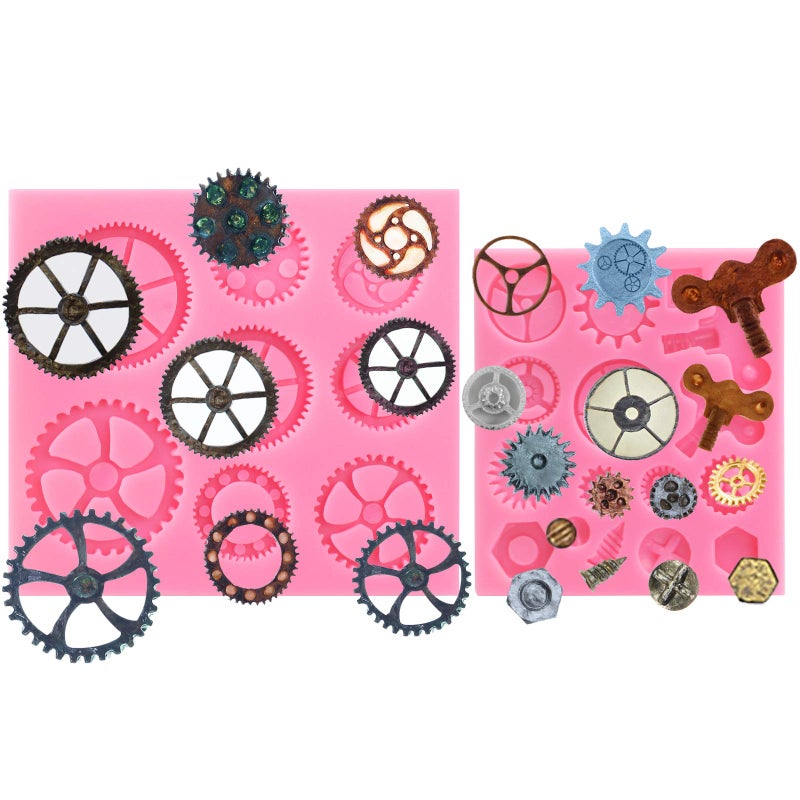Funshowcase Steampunk Style Clock Watch Wheel Cogs Gears Candy Silicone Mold for Sugarcraft  Cake Decoration  Cupcake Topper  Fondant  Jewelry  Polymer Clay  Crafting Projects  2 in Set - Image 2