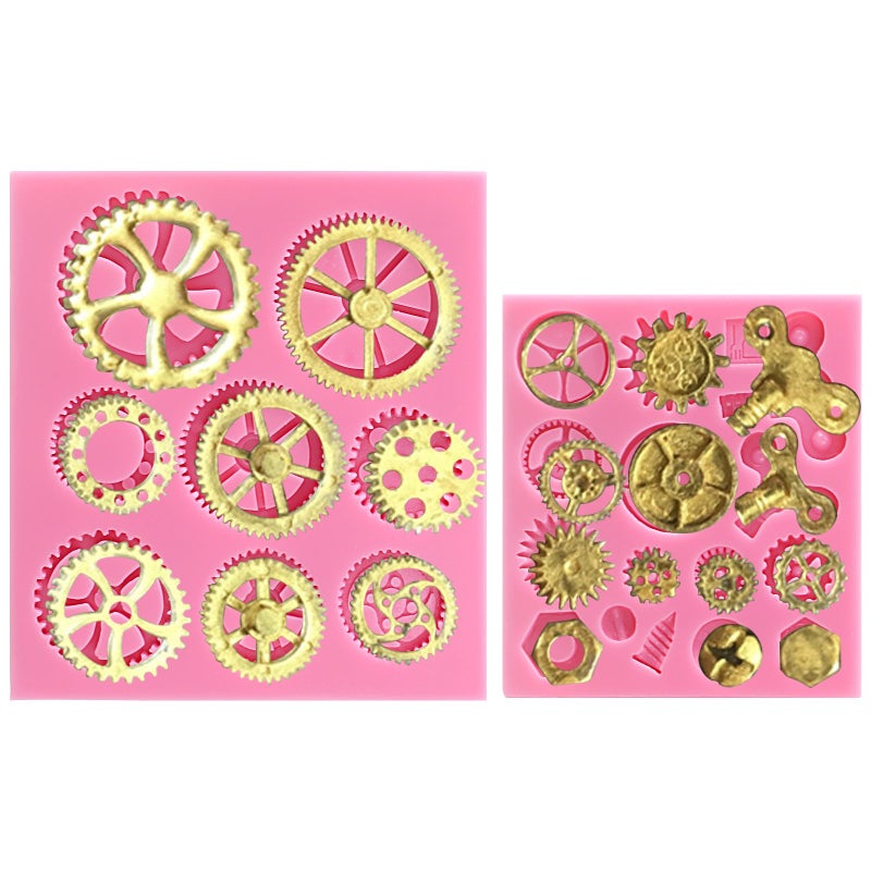 Funshowcase Steampunk Style Clock Watch Wheel Cogs Gears Candy Silicone Mold for Sugarcraft  Cake Decoration  Cupcake Topper  Fondant  Jewelry  Polymer Clay  Crafting Projects  2 in Set - Image 5