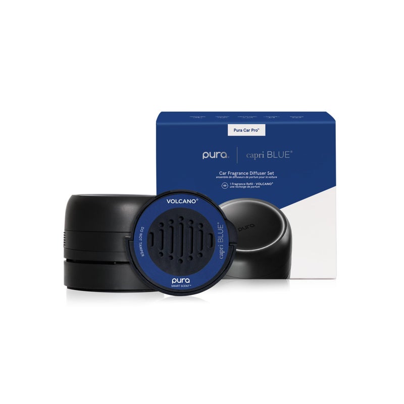 Capri Blue Volcano Pura Car Pro Diffuser Set  Includes Pura Car Pro Diffuser and Capri Blue Volcano Air Freshener Refills  Scented with Notes of Tropical Fruits  Sugared Citrus