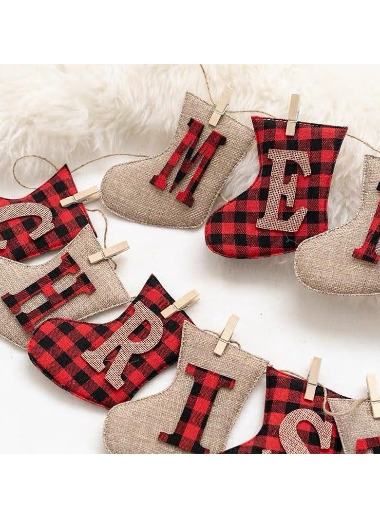 Merry Christmas Banners Sock Shaped Christmas Burlap Banners Christmas Flags Hanging Decorations for Christmas Party Wall Tree and Fireplace (B) - Image 4