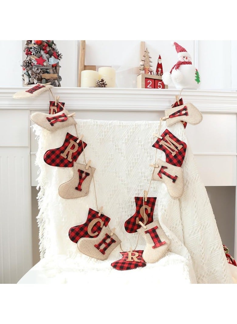 Merry Christmas Banners Sock Shaped Christmas Burlap Banners Christmas Flags Hanging Decorations for Christmas Party Wall Tree and Fireplace (B) - Image 3