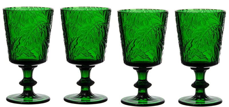 Jomop Handmade Pressed Colored Stemmed Wine Glasses Set Green Set of 4 Retro 4 Wine Goblet