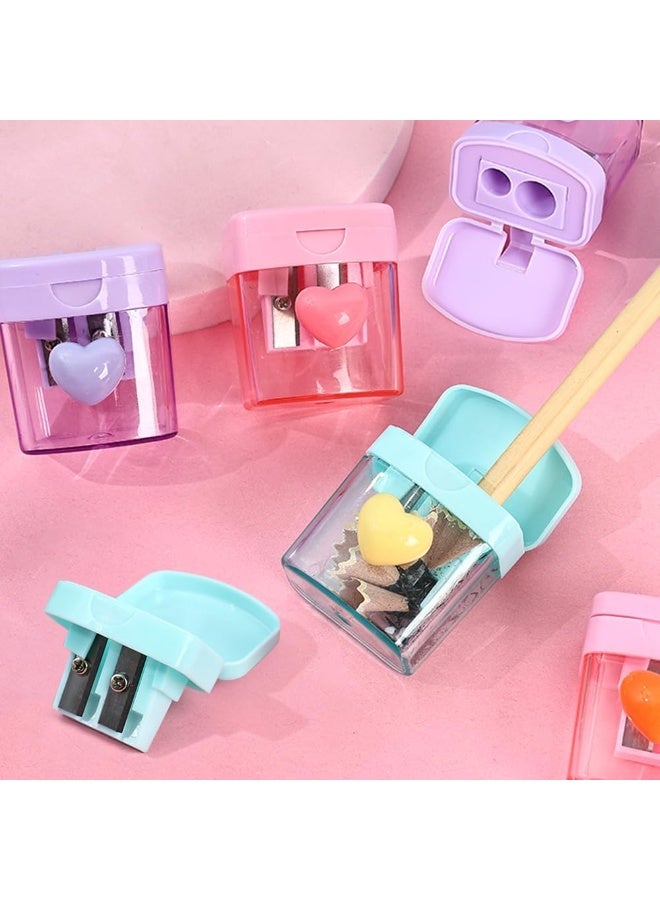 Bukela 3 pcs Heart Pencil Sharpeners, Bulk Colored Pencil Sharpener, Handheld Small Cute Pencil Sharpener, Manual Green Purple Pink Pencil Sharpeners with Cover 2 Holes for Students Classroom Office Supplies - Image 4