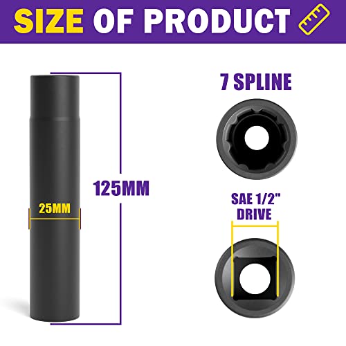HOWBOW Spike Lug Nuts Socket Key with 7 Spline, 7 Piont Spiked Lug Nut Key Solid Tuner 4.9" Tall Replacement Tool for M14x1.5, M14x2.0, 9/16 Chevy Silverado Truck Aftermarket One-Piece LugNut Accessories - Image 2