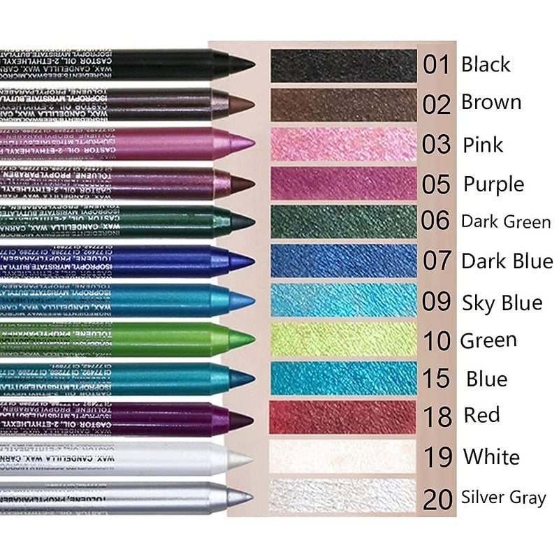 evpct 12Pcs Green Blue White Black Brown Purple Color Gel Glitter Eyeliner Pencils Set for Women Waterline Waterproof Smudge Proof lapiz de ojos delineador de ojos contra el agua Eye Liner Makeup 1 - Image 3