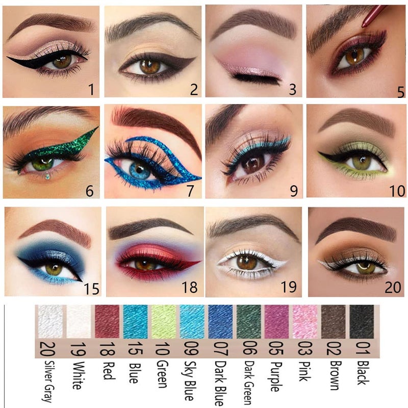 evpct 12Pcs Green Blue White Black Brown Purple Color Gel Glitter Eyeliner Pencils Set for Women Waterline Waterproof Smudge Proof lapiz de ojos delineador de ojos contra el agua Eye Liner Makeup 1 - Image 5