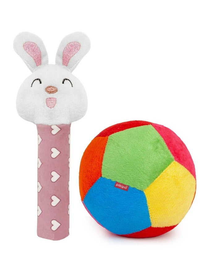 Pikipo Soft Ball (Small, 11Cm) And Bunny Face Soft Rattle Combo - Polyester, Softball, Pink - Image 1
