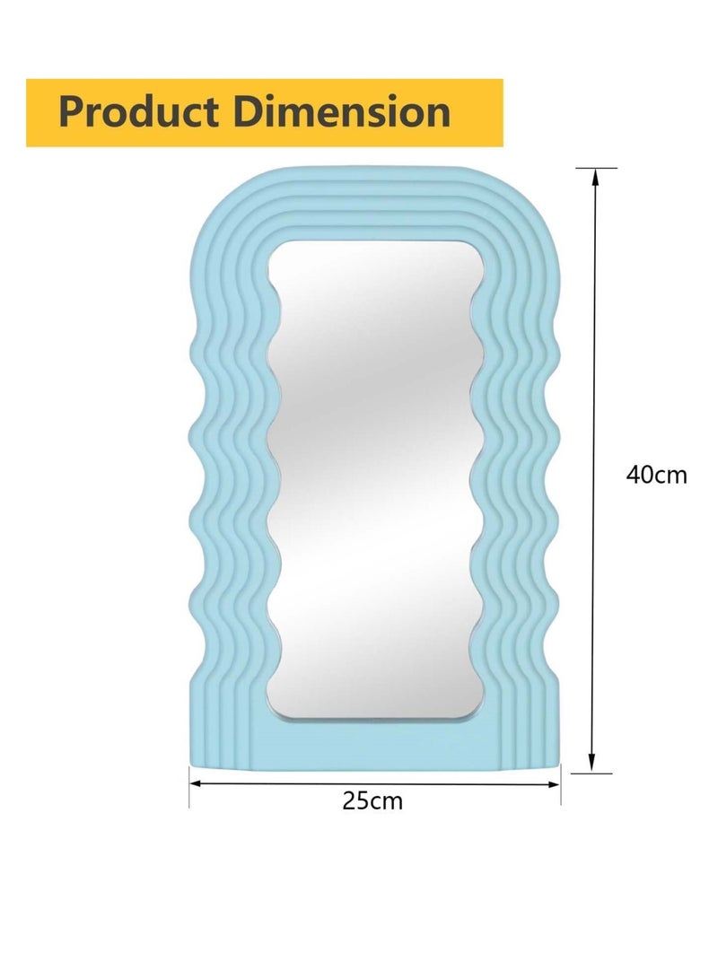 Aesthetic Wave Pattern Irregular Frame Mirror, Decorative Desk Wall Mirror for Living Room Bedroom Hallway Home Decor (Blue) - Image 3