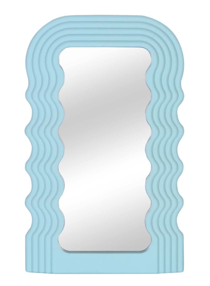 Aesthetic Wave Pattern Irregular Frame Mirror, Decorative Desk Wall Mirror for Living Room Bedroom Hallway Home Decor (Blue) - Image 2