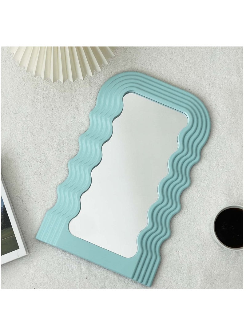 Aesthetic Wave Pattern Irregular Frame Mirror, Decorative Desk Wall Mirror for Living Room Bedroom Hallway Home Decor (Blue) - Image 5