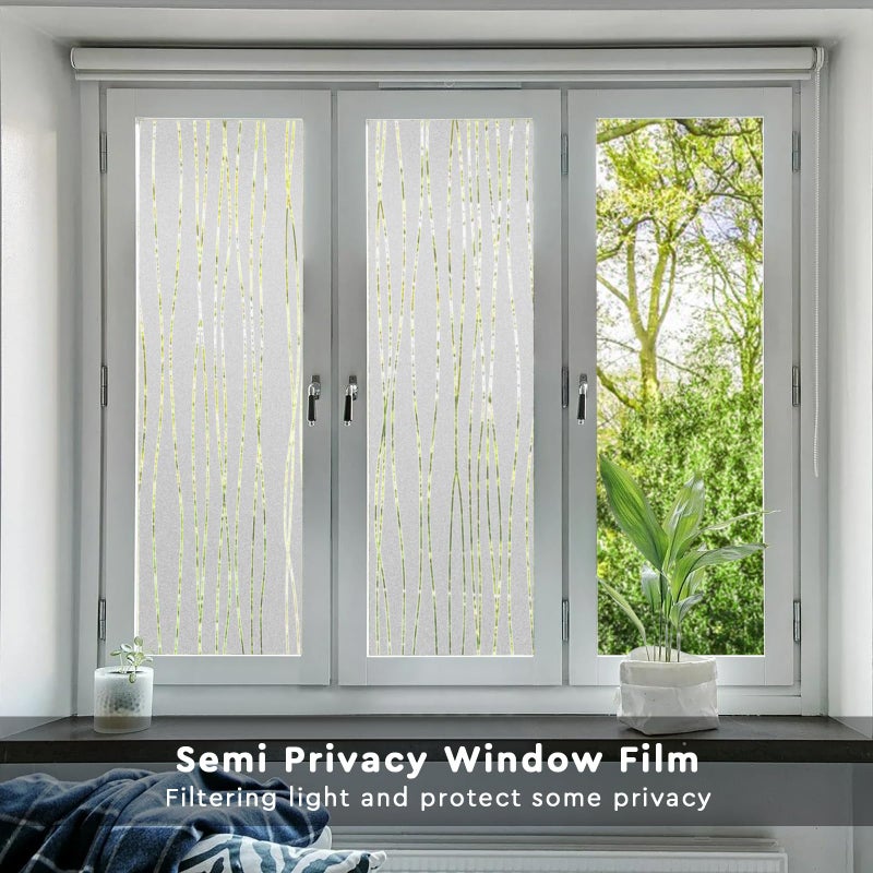 NINETREX Window Privacy Film,Frosted Glass Window Film,Window Frosting Film,Decorative Front Door Coverings Non-Adhesive Anti-UV Window Sticker for Home Office,Stripe Pattern,17.5 x 78.7Inches - Image 2