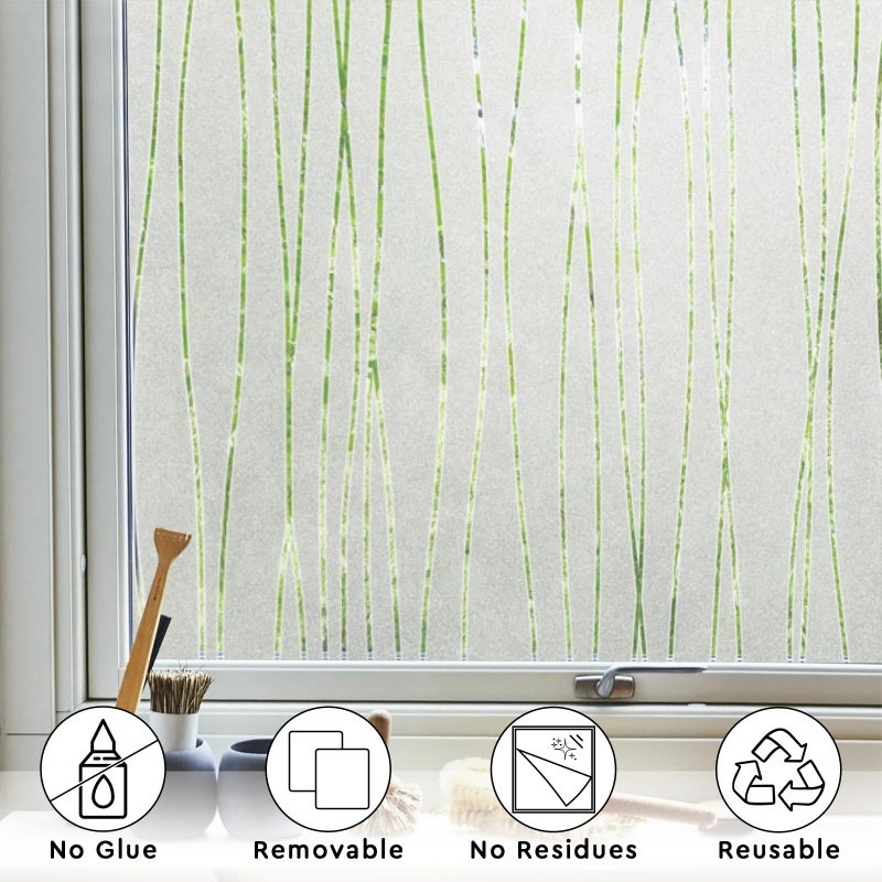 NINETREX Window Privacy Film,Frosted Glass Window Film,Window Frosting Film,Decorative Front Door Coverings Non-Adhesive Anti-UV Window Sticker for Home Office,Stripe Pattern,17.5 x 78.7Inches - Image 5