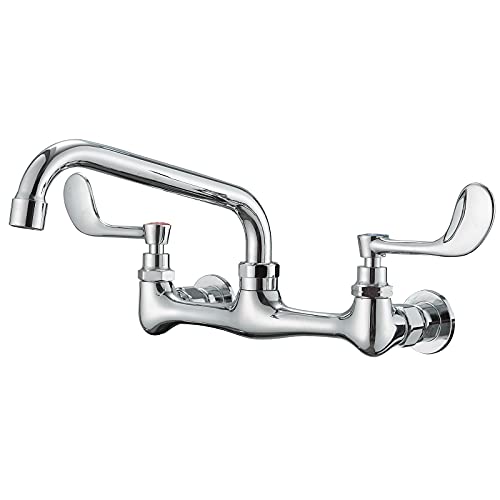 BWE Kitchen Sink Faucet, Wall Mount 2 Handle with Swivel Spout 8" Center Sink Faucet Commercial Polished Chrome Utility Laundry Restaurant Bar Mixer Tap Brass Constructed - Image 1