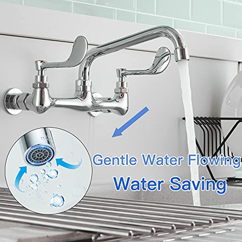 BWE Kitchen Sink Faucet, Wall Mount 2 Handle with Swivel Spout 8" Center Sink Faucet Commercial Polished Chrome Utility Laundry Restaurant Bar Mixer Tap Brass Constructed - Image 4