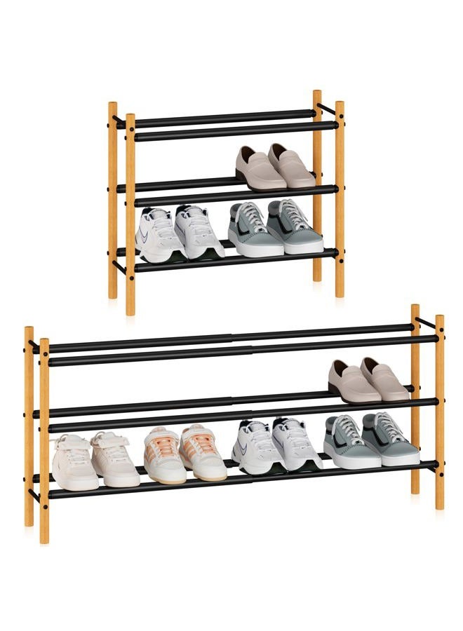 STORAGE MANIAC Expandable Shoe Rack, 16 Pairs Stackable Small Shoe Rack, Metal Adjustable Shoes Organizer for Closet, Entryway, Hallway, Garage, Front Door, Shoes Shelves, Bamboo 4 Tier - Image 1