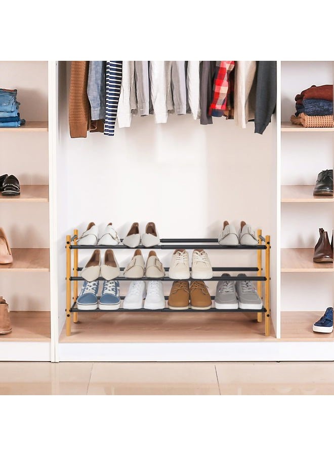 STORAGE MANIAC Expandable Shoe Rack, 16 Pairs Stackable Small Shoe Rack, Metal Adjustable Shoes Organizer for Closet, Entryway, Hallway, Garage, Front Door, Shoes Shelves, Bamboo 4 Tier - Image 2