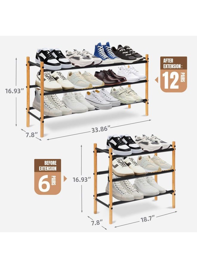 STORAGE MANIAC Expandable Shoe Rack, 16 Pairs Stackable Small Shoe Rack, Metal Adjustable Shoes Organizer for Closet, Entryway, Hallway, Garage, Front Door, Shoes Shelves, Bamboo 4 Tier - Image 5