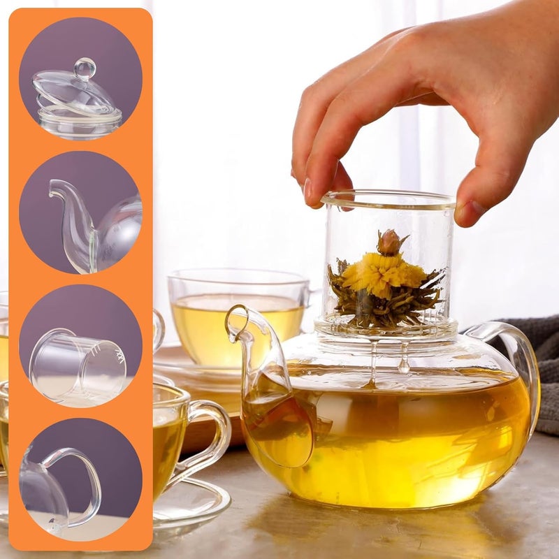 Atarvana Glass Teapot Set with Removable Infuser, 600ml Glass Tea Kettle with Loose Tea Infuser, 100ml Tea Cup & Saucer Set of 4, Elegant Blooming Tea Gift Set - Image 4