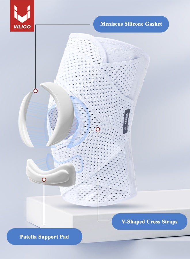 فيريكو دعامة الركبة لتمزق الغضروف المفصلي، دعامة ضاغطة للركبة مع نظام تثبيت بأربعة زنبركات، لفافة ركبة قابلة للتعديل مع حشية دعم من السيليكون لآلام الركبة، الرباط الصليبي الأمامي، التهاب المفاصل، التعافي للرجال والنساء (أبيض، متوسط) - Image 2