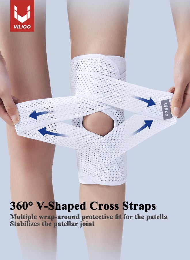 فيريكو دعامة الركبة لتمزق الغضروف المفصلي، دعامة ضاغطة للركبة مع نظام تثبيت بأربعة زنبركات، لفافة ركبة قابلة للتعديل مع حشية دعم من السيليكون لآلام الركبة، الرباط الصليبي الأمامي، التهاب المفاصل، التعافي للرجال والنساء (أبيض، متوسط) - Image 4