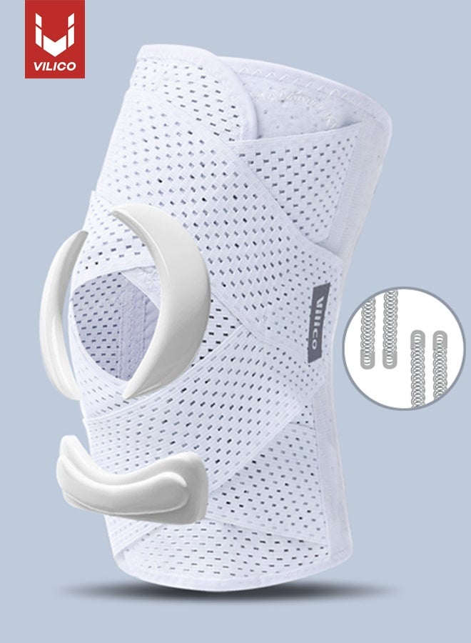 فيريكو دعامة الركبة لتمزق الغضروف المفصلي، دعامة ضاغطة للركبة مع نظام تثبيت بأربعة زنبركات، لفافة ركبة قابلة للتعديل مع حشية دعم من السيليكون لآلام الركبة، الرباط الصليبي الأمامي، التهاب المفاصل، التعافي للرجال والنساء (أبيض، متوسط) - Image 1