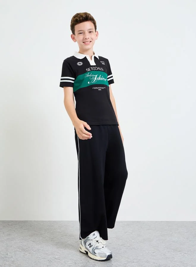 Styli Boys Printed Polo T-Shirt with Contrast Collar