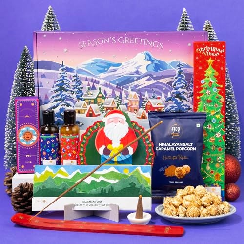 PHOOL LUXURY INCENSE Phool Winter Cheer Christmas Gift Box | Premium Christmas gifts with Caramel Popcorn, Kimirica Shampoo & Body Lotion, Festive Incense Set, & Interactive Santa Card | Secret Santa Gift for Colleagues, Friends & Family - Image 1