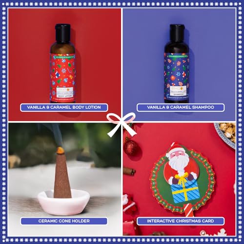 PHOOL LUXURY INCENSE Phool Winter Cheer Christmas Gift Box | Premium Christmas gifts with Caramel Popcorn, Kimirica Shampoo & Body Lotion, Festive Incense Set, & Interactive Santa Card | Secret Santa Gift for Colleagues, Friends & Family - Image 3