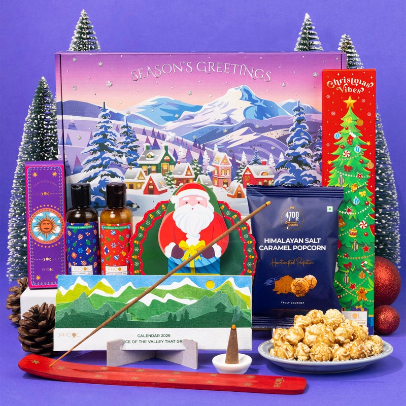 PHOOL LUXURY INCENSE Phool Winter Cheer Christmas Gift Box | Premium Christmas gifts with Caramel Popcorn, Kimirica Shampoo & Body Lotion, Festive Incense Set, & Interactive Santa Card | Secret Santa Gift for Colleagues, Friends & Family - Image 5