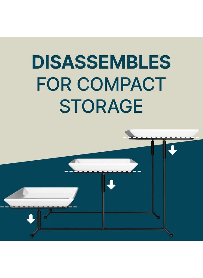 جيبسون هوم طقم أدوات مائدة جيبسون هوم جرايشس، أطباق مستطيلة بثلاث طبقات مع حامل معدني، لون أبيض - Image 4