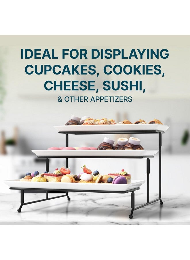 جيبسون هوم طقم أدوات مائدة جيبسون هوم جرايشس، أطباق مستطيلة بثلاث طبقات مع حامل معدني، لون أبيض - Image 3