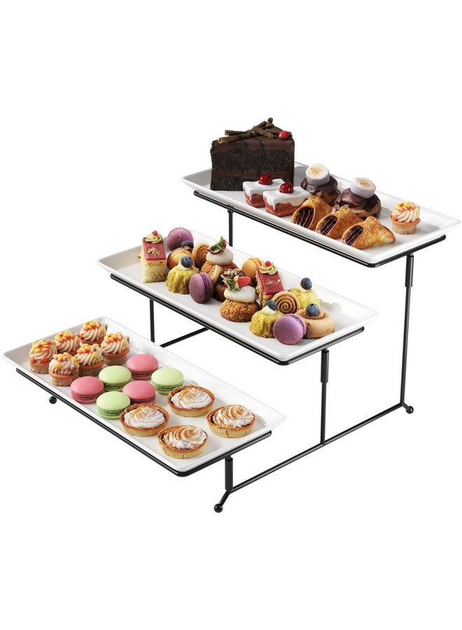 جيبسون هوم طقم أدوات مائدة جيبسون هوم جرايشس، أطباق مستطيلة بثلاث طبقات مع حامل معدني، لون أبيض - Image 1