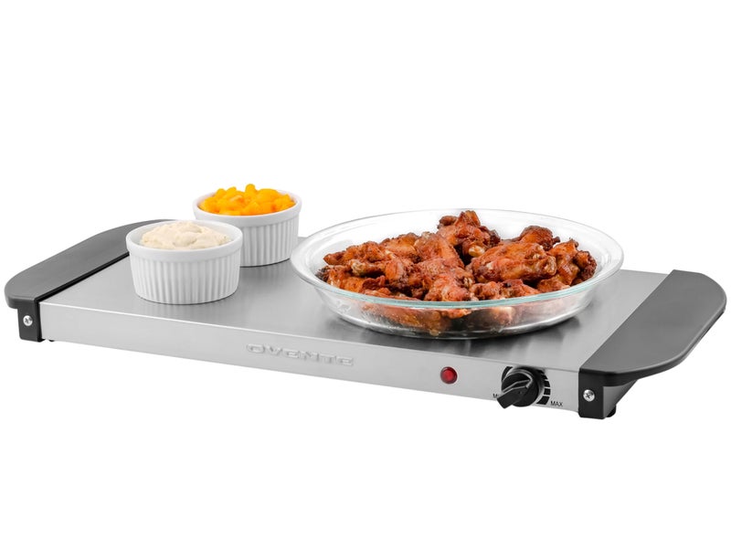 OVENTE Electric Warming Tray with Adjustable Temperature Control, Compact Food Warmer & Server for Buffets, Parties, Events, and Dinners, Cool-Touch Handles, Stainless Steel, Silver FW170S - Image 1