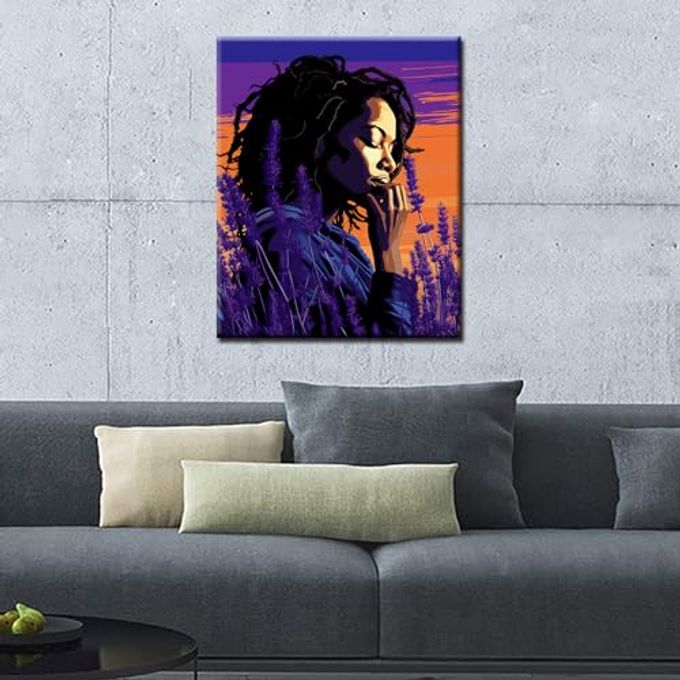 Tucocoo Black Girl Lavender Paint by Numbers for Adults Modern Art Style Figure Lady Painting by Numbers for Beginner Oil Painting African American Women Purple Room Decor 16''Wx20''HWithout Frame - Image 3