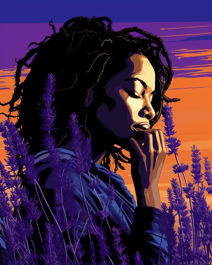Tucocoo Black Girl Lavender Paint by Numbers for Adults Modern Art Style Figure Lady Painting by Numbers for Beginner Oil Painting African American Women Purple Room Decor 16''Wx20''HWithout Frame - Image 4