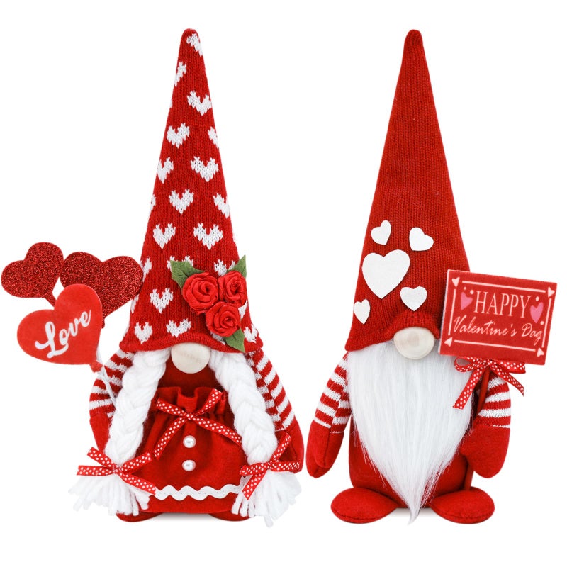 CRCZK Valentines Day Gnome Decor 2 Pack Handmade Plush Swedish Gnomes Party Ornaments for Holiday Home Gifts Decorations