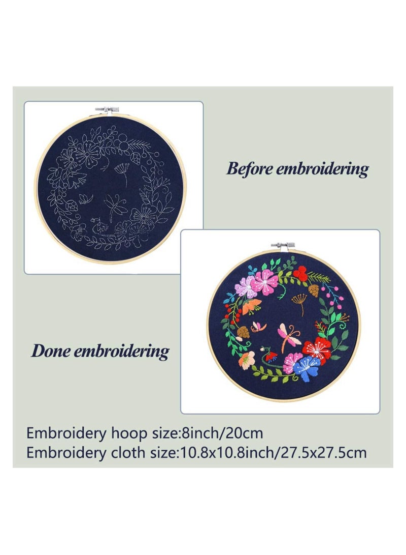 SYOSI Full Range Embroidery Starter Kit with Pattern and Instructions Including Cloth Botanical Garden 20cm Bamboo Hoop Color Threads Tools - Image 3
