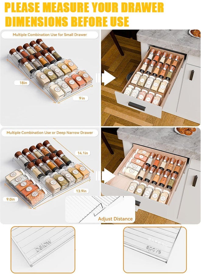 Jyelux Spice Drawer Organizer, 8 Pack Acrylic Seasoning Organizer Rack, Clear Spice Rack Tray, Kitchen Seasoning Jars Drawers Insert (Jars Not Included/Expandable From 9in to 17.7in) - Image 4