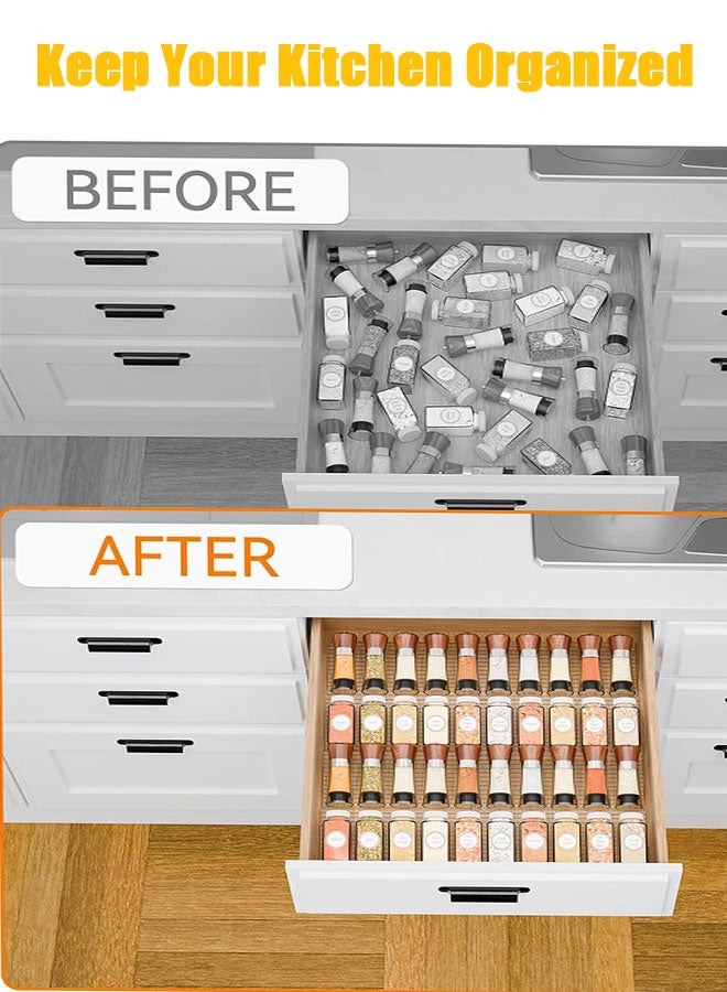 Jyelux Spice Drawer Organizer, 8 Pack Acrylic Seasoning Organizer Rack, Clear Spice Rack Tray, Kitchen Seasoning Jars Drawers Insert (Jars Not Included/Expandable From 9in to 17.7in) - Image 5