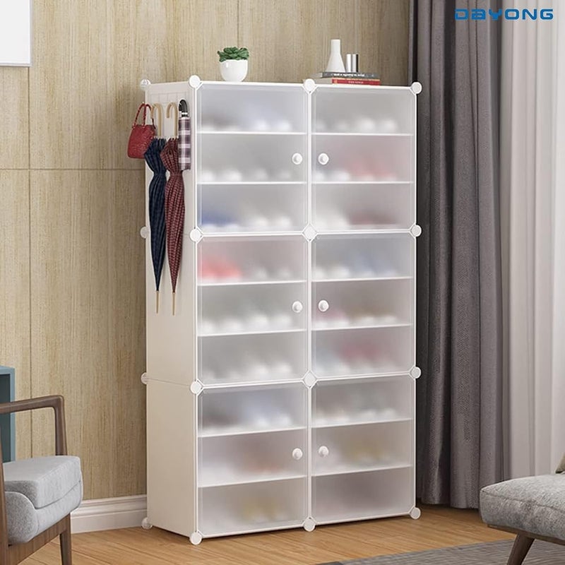 DAYONG DIY Portable Shoe Rack Organizer Tower, Modular Cube Storage Shoes Cabinet with Translucent Door, Large Plastic Shoe Rack for Closet Entryway Bedroom, Holds 36 Pairs of Shoes (White) - Image 2
