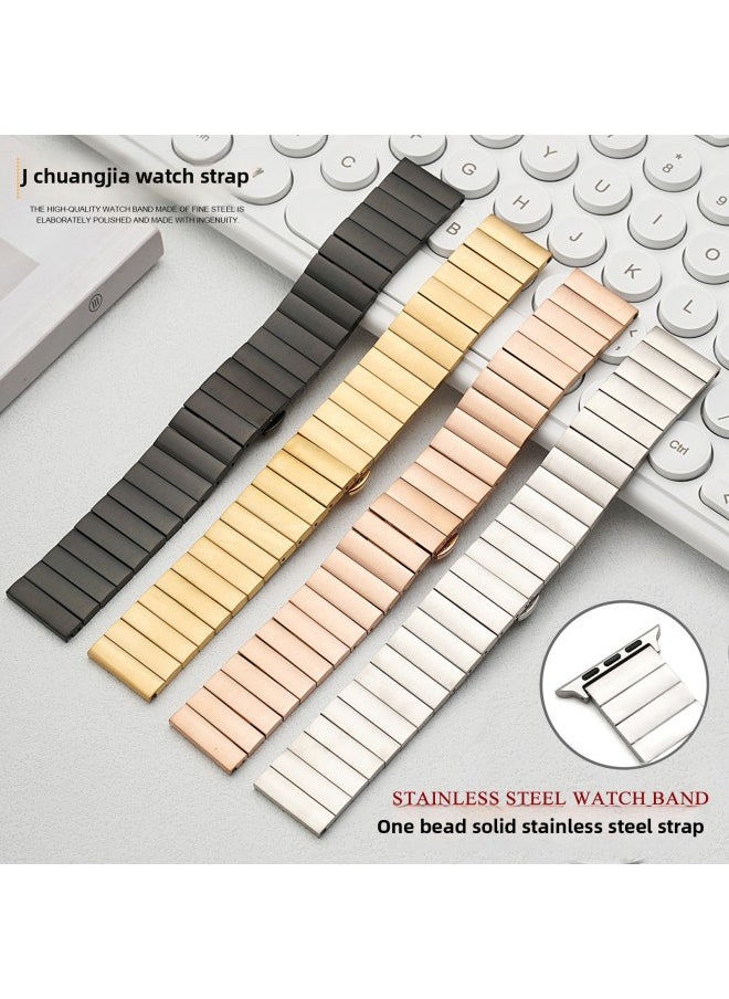 Generic - For AppleApplewatch For HuaweiGT Solid Bead Bamboo Butterfly Buckle Iwatch Smart Watch Strap-Color:2 Black [solid Butterfly Buckle]]-Specifications:Suitable For Apple42-44-45-49mm - Image 1