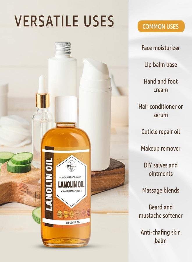 33RD PARALLEL SOAP CO. Lanolin Oil (8oz) | Cold Pressed Unrefined |Deep Moisturizer for Skin, Lips & Hair | Softens, Protects & Restores Dry or Cracked Skin | Natural Emollient for Creams, Balms & Conditioners | 8 OUNCES - Image 2