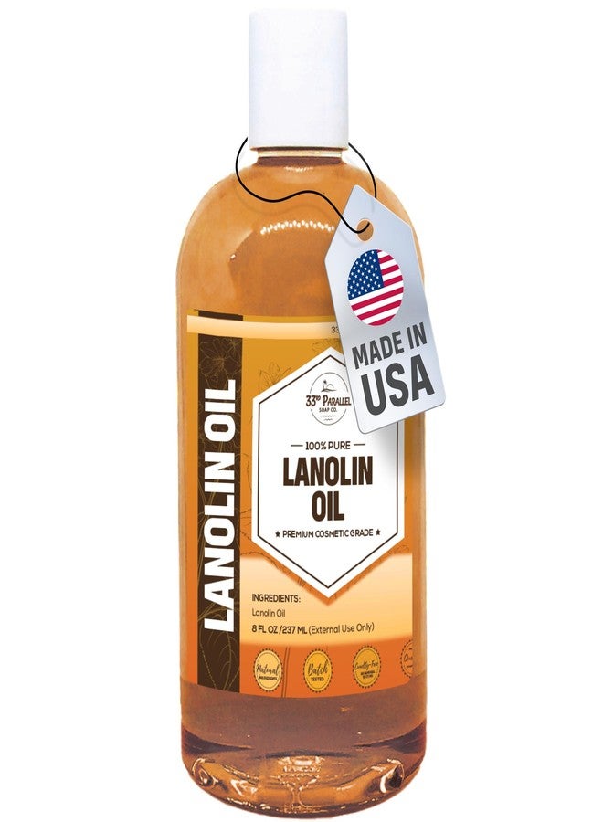 33RD PARALLEL SOAP CO. Lanolin Oil (8oz) | Cold Pressed Unrefined |Deep Moisturizer for Skin, Lips & Hair | Softens, Protects & Restores Dry or Cracked Skin | Natural Emollient for Creams, Balms & Conditioners | 8 OUNCES - Image 1